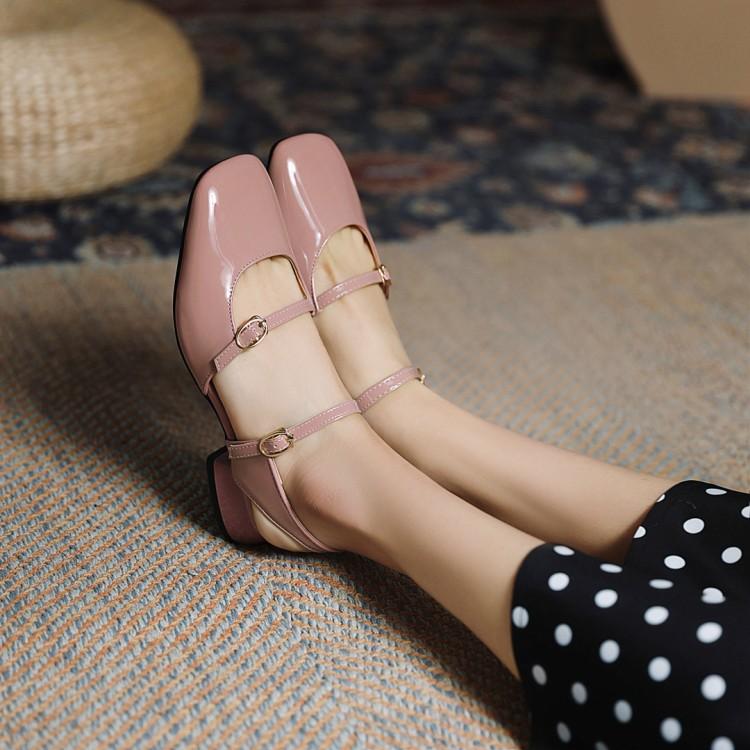  Patent leather women sandals ankle strap square toe sandals high heel shoes green