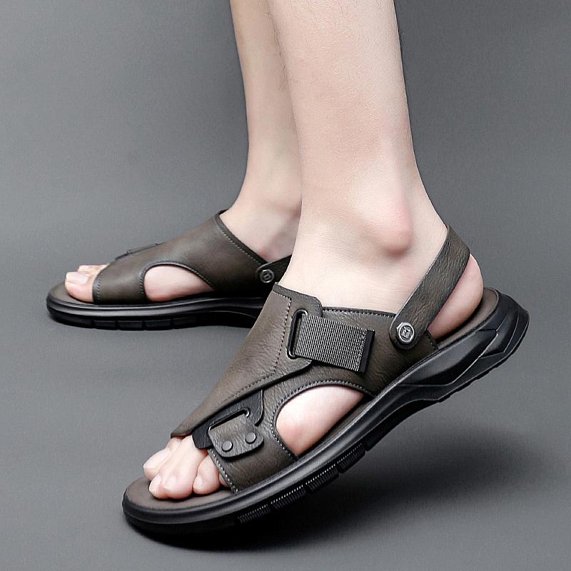 Men's Summer Sandals 2024 Luxury Artificial Leather Casual Shoes For Men Comfortable Moccasins Barefoot Outdoor Fashion Slippers