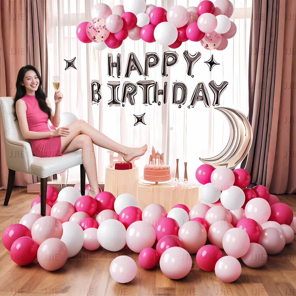 Birthday Balloon Decoration Scene Arrangement Supplies Premium Package Set Background Wall Pink Girl Dress