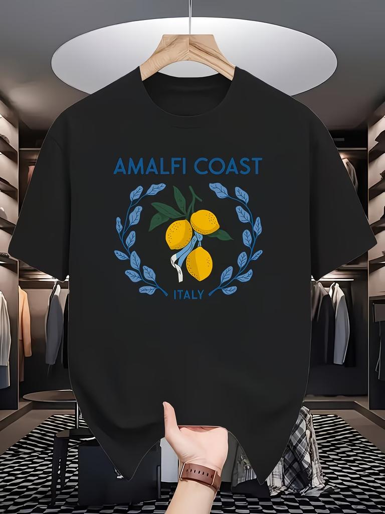 Amalfiküste Italien Zitrone Grafik T-Shirt Unisex Unisex Sommer Kurzarm Mittelmeerurlaub Lässige Mode T-Shirts Streetwear
