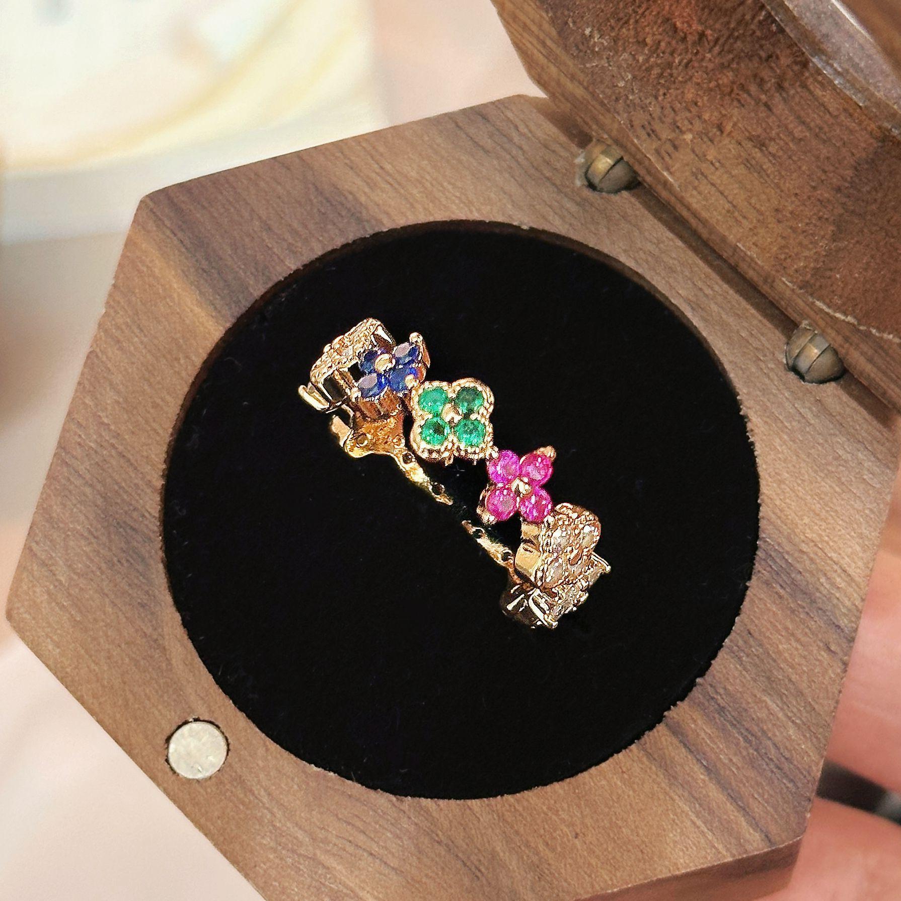 Xiaohongshu popular four-leaf clover colored zircon ring sweet and cute light luxury high-end temperament versatile ring