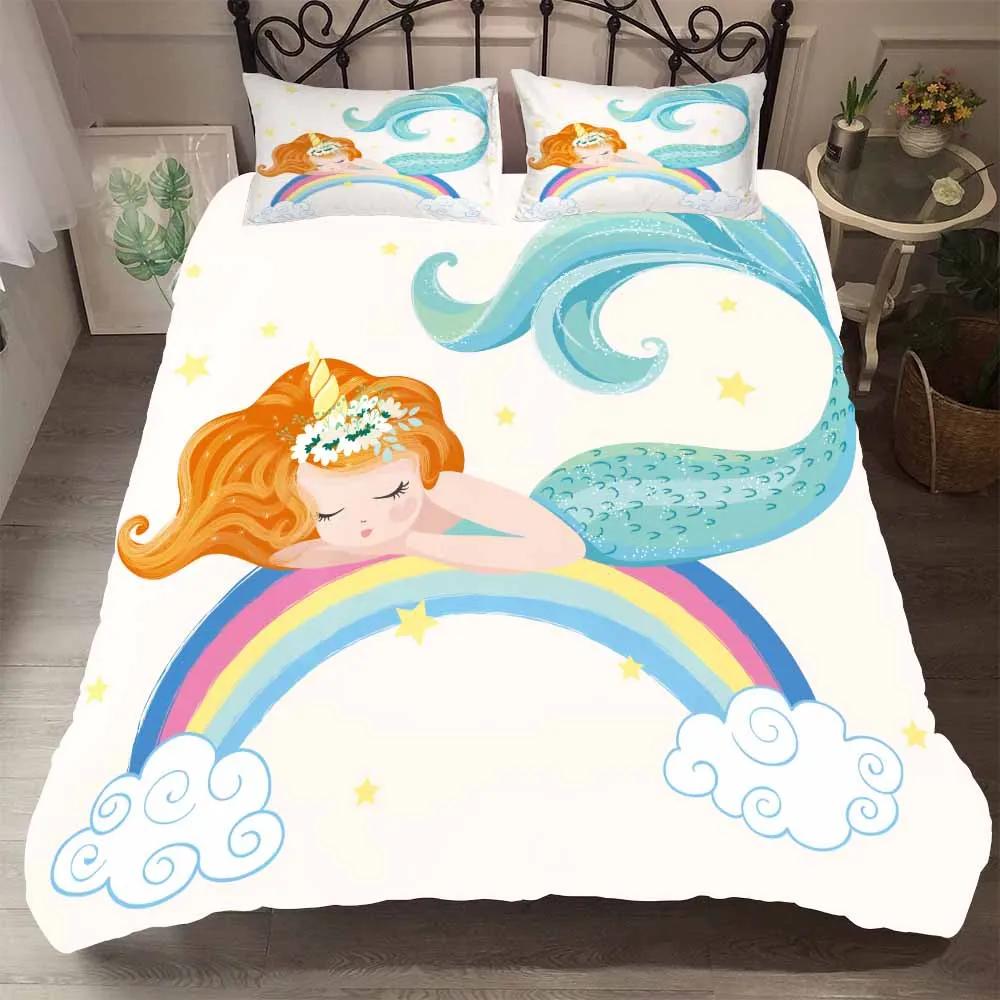 

Bedclothes Dropshiping Warm Comfortable Bedding Set Princess Bed Quilt Cover Pillowcase Girl Comforter Bedding Sets Mermaid EU single(135x200cm)