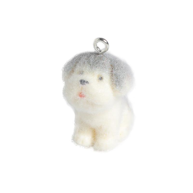 Cute Flocked 3D Dog Resin Figure Animal Statue Keychain Pendant for DIY Crafts Home Desk Decor Kawaii Gift Ideas
