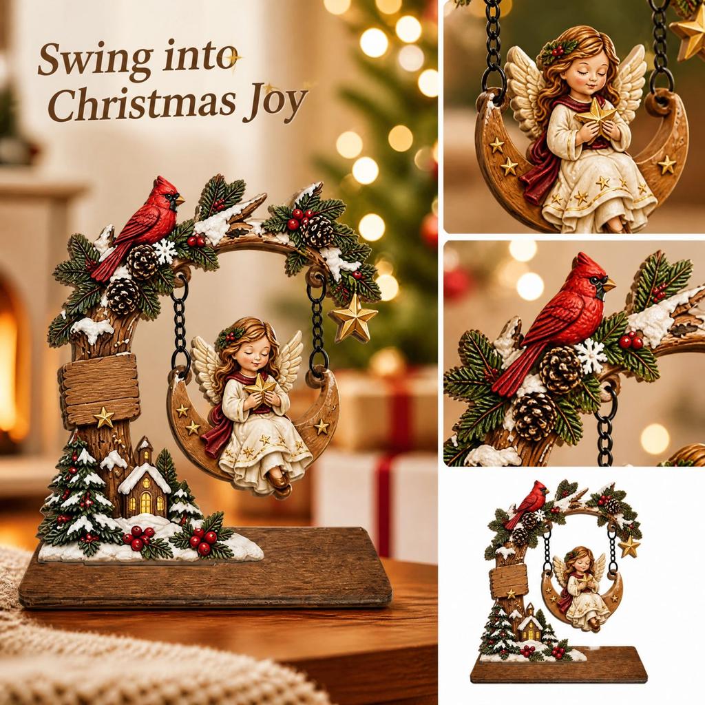 Christmas Wooden Swing Ornament, Festive Tabletop Decoration for Holiday Home Decor