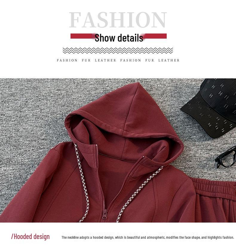 Spring Casual Fashion Set: Women's Korean-Style Zipper Cardigan Hoodie with Wide-Leg Pants, Two-Piece Set