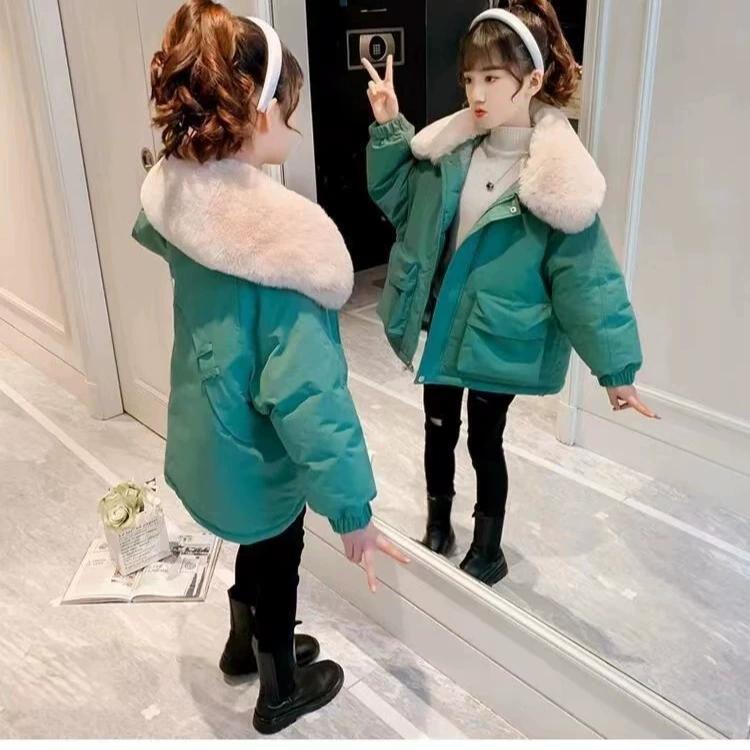 

Fashionable Fleece Lined Girls Cotton Jacket The Season Autumn Winter Coat Medium Length Korean Style Children s 160