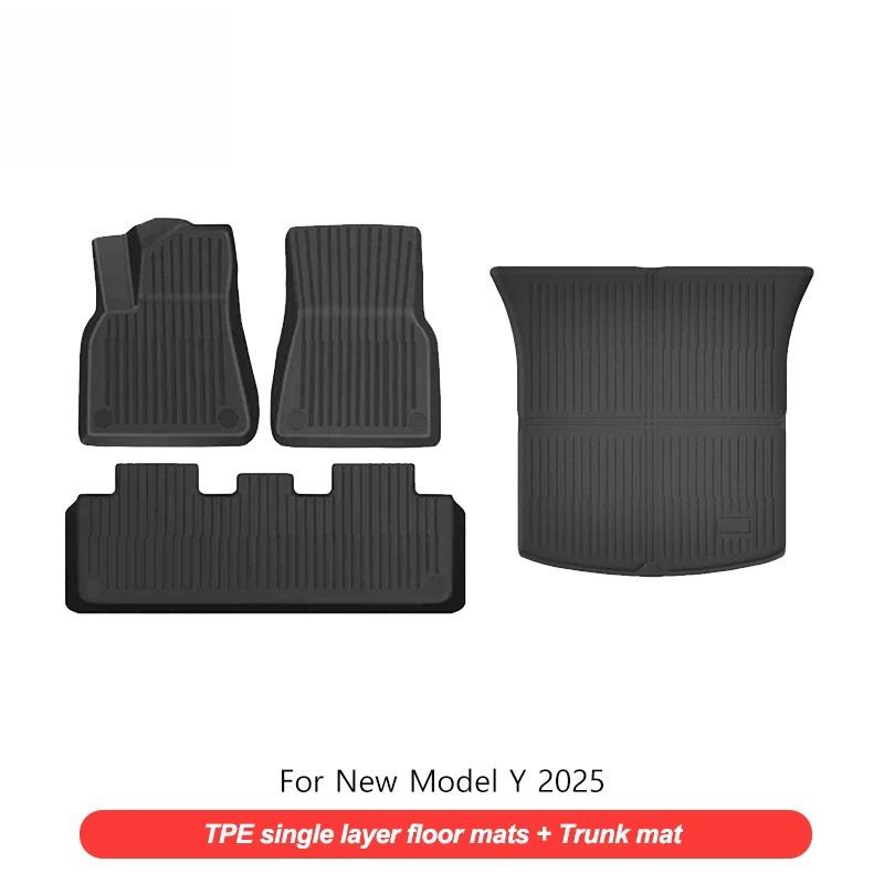 Floor Liners and Seat Back Pads for New Tesla Model Y Juniper 2025 All-Weather Waterproof TPE Trunk Mats Foot Mats Car Part