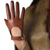 Women's Brown Leather Gloves Motorcycle Driving Short Wrist Hallow Back Button Closure TECH Genuine Sheepskin Glove Cosplay