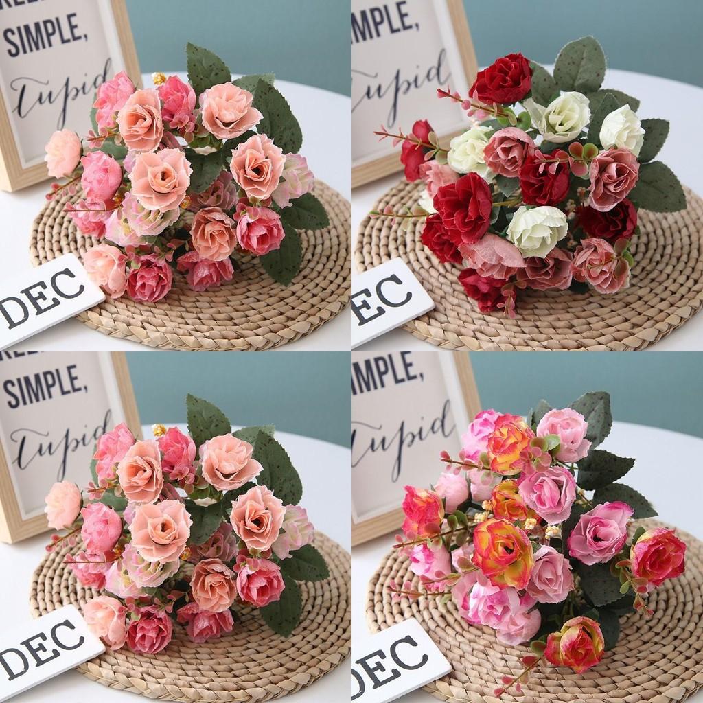 Vibrant 21 Heads Artificial Silk Flowers Rose Bunch Bouquet For Timeless Wedding Arrangements