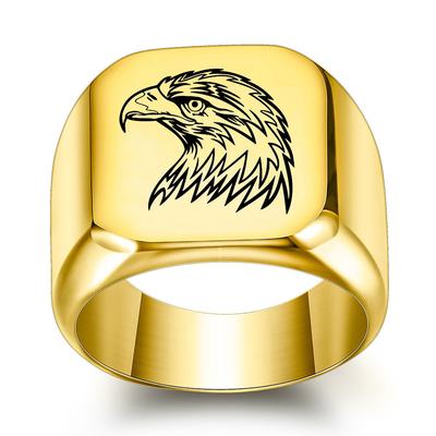 18mm Eagle Head Titanium Steel Ring for Men Vintage Punk Square Design Smooth Finish