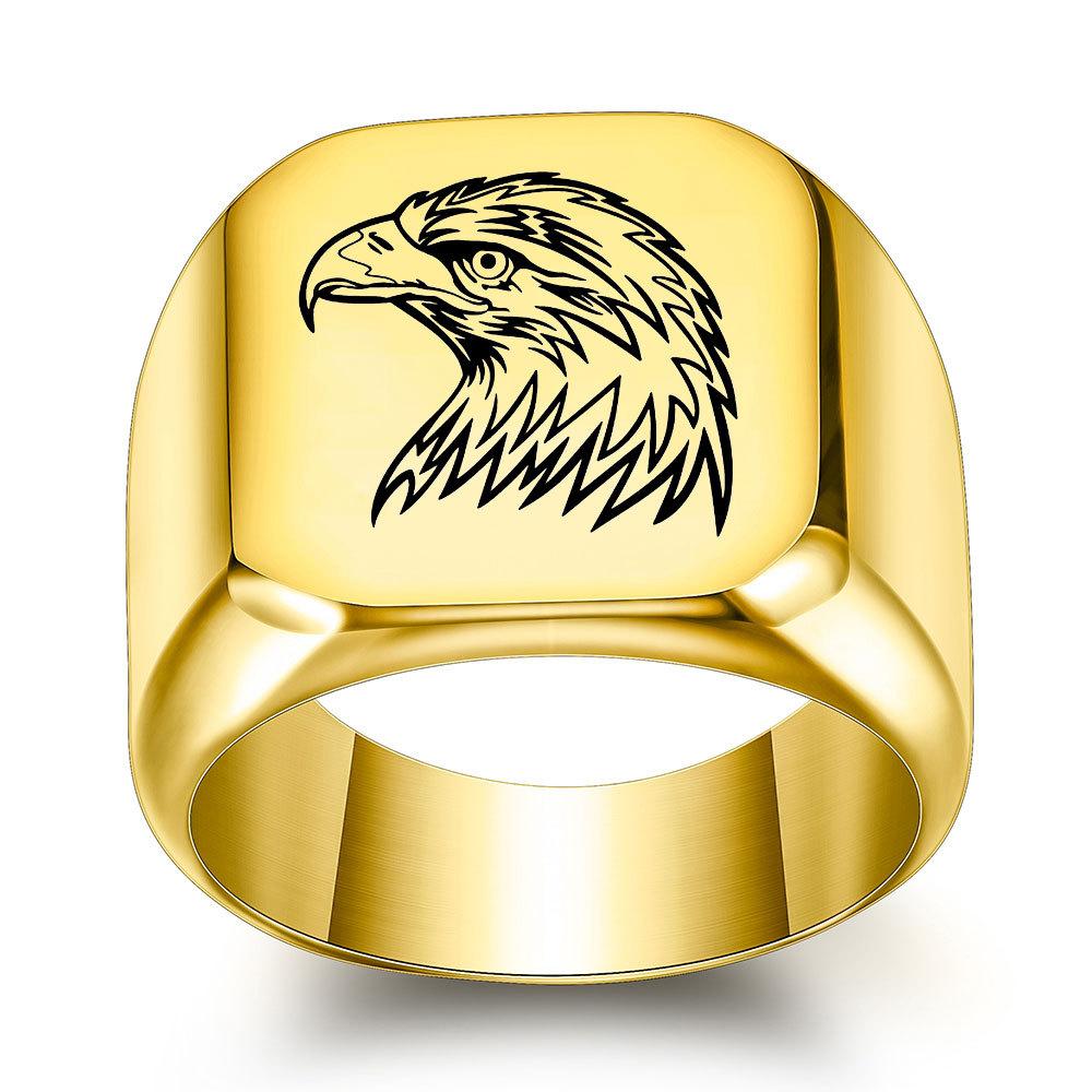 

Мужское кольцо из титановой стали с головой орла 18 мм, винтажный панк-дизайн, квадратная форма, гладкая отделка No. 15 золотой