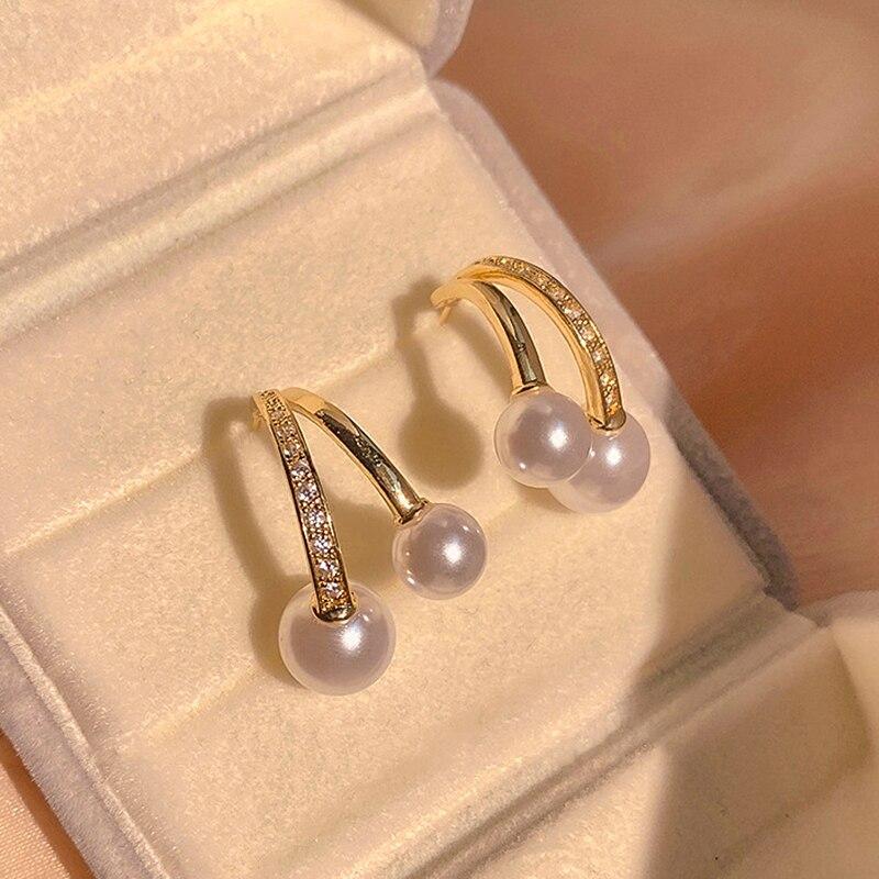 Cercei cu perle simple, geometrice, placate cu aur de 14k, la modă, pentru femei, bijuterii pentru fete, zirconiu S925, cadou cu ace din argint