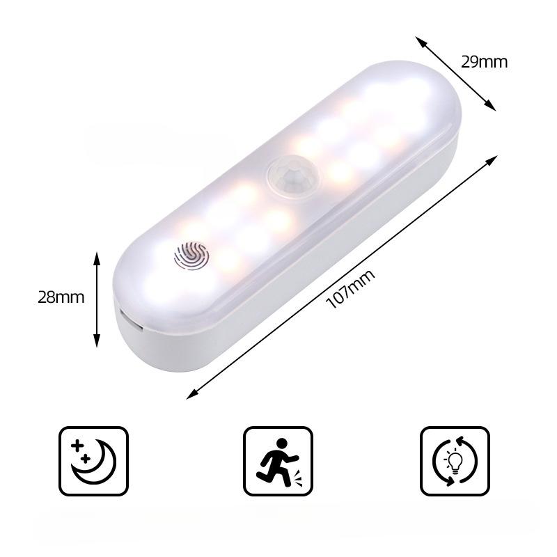 Lampada a Barra Ricaricabile 3A con Sensore di Movimento e Tocco per Armadietto Controllo Impronta Digitale Dimmerazione Continua