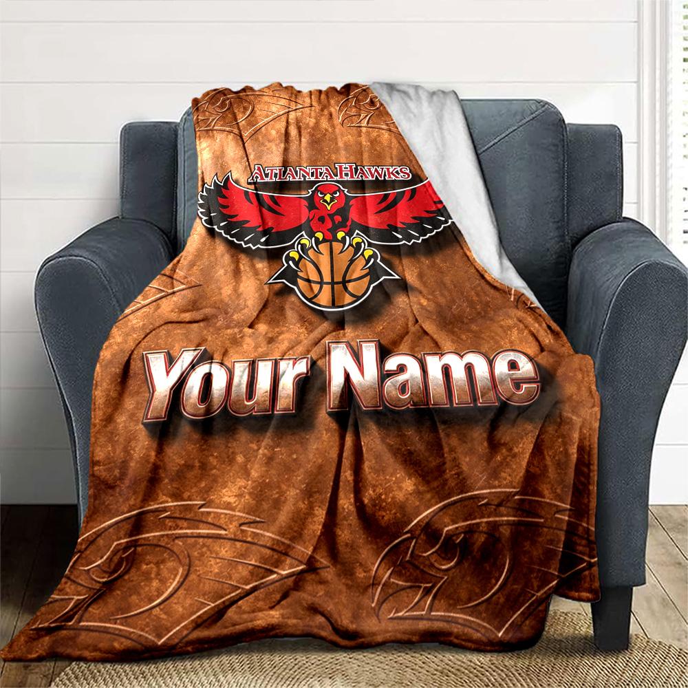 Name Custom Atlanta Hawks Logo Print Flannel Blanket High Quality Warm Comfortable Cover for All Seasons Perfect for Gifts Home Decor