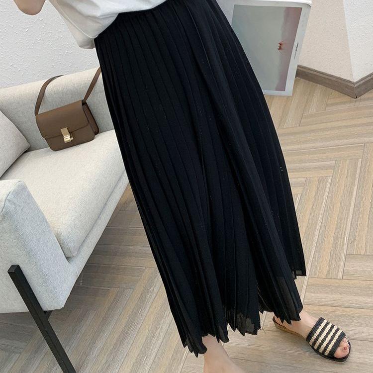 Chiffon Wide-Leg Pleated High-Waist Slimming Loose Fit Nine-Point Skirt Pants for Women