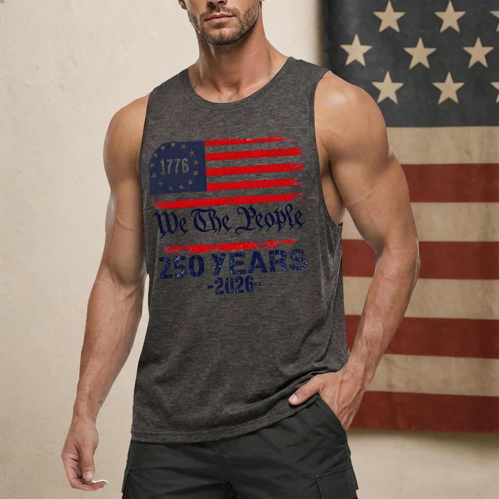 Men's Casual Sleeveless Tank Top Crew Neck Graphic Print Lightweight Summer Muscle Shirt for Outdoor Activities