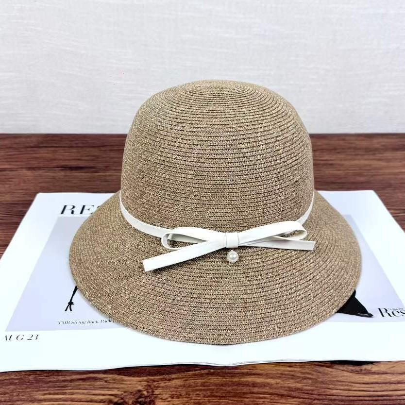 Front big and back small straw woven basin hat summer retro temperament simple bow fisherman hat children's sunshade straw hat