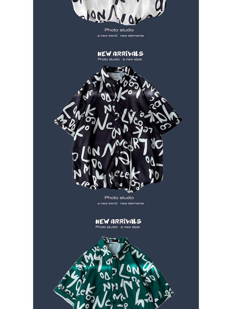 Letnia Koreańska Retro Kwiatowa Para Luźna Koszula z Krótkim Rękawem - Męski Modny Styl