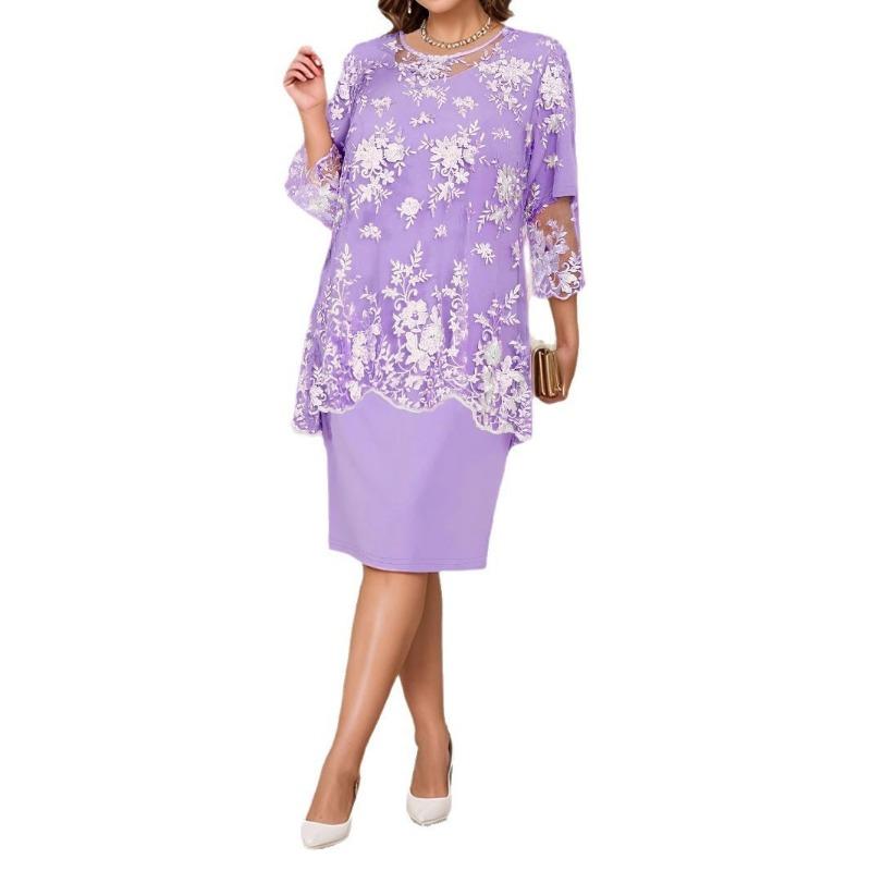 Elegant Women's Evening Dress for Spring and Summer Lace Fake Two-piece Dress