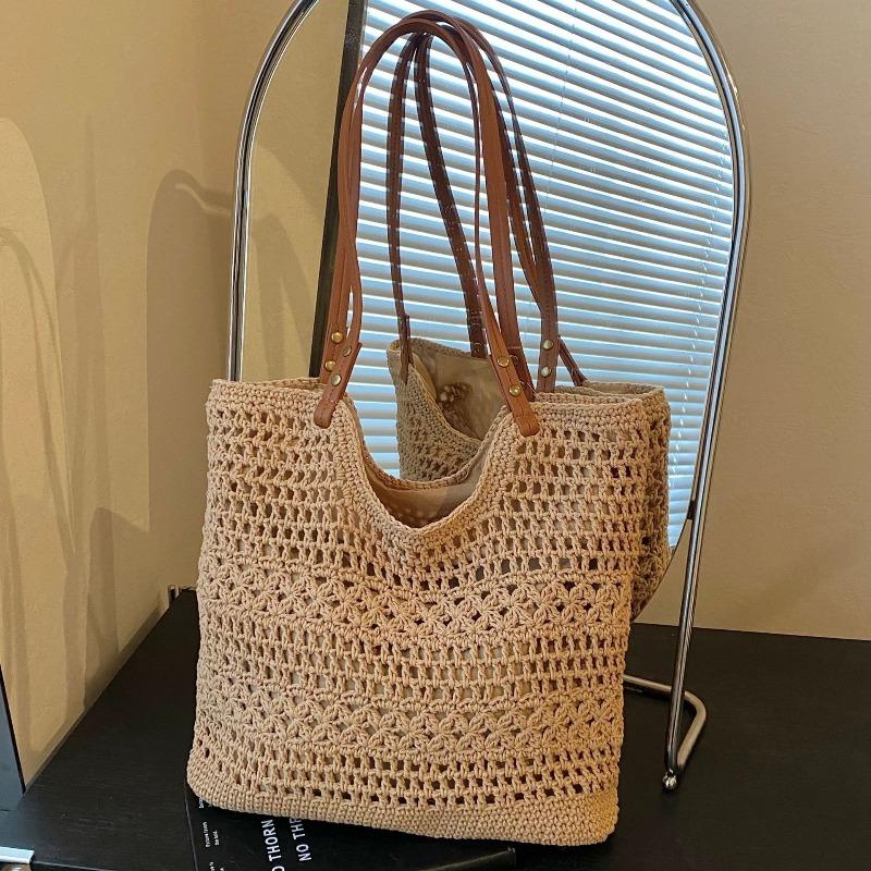Niche Crochet Single Shoulder Tote Bag Seaside Beach Woven Bag Women's Cotton Thread Lazy Summer Handmade Mesh New Bag