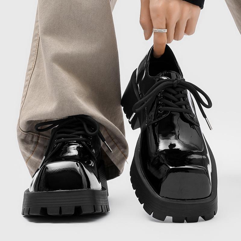 

British style platform lace-up men s square head derby shoes, red youth casual suit shoes 41 чорний