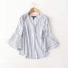 Export Export Minimalist Fashion Ruffled Bell Sleeve V Neck Pullover Vertical Striped Shirt Women's Spring and Summer 3/4 Sleeve