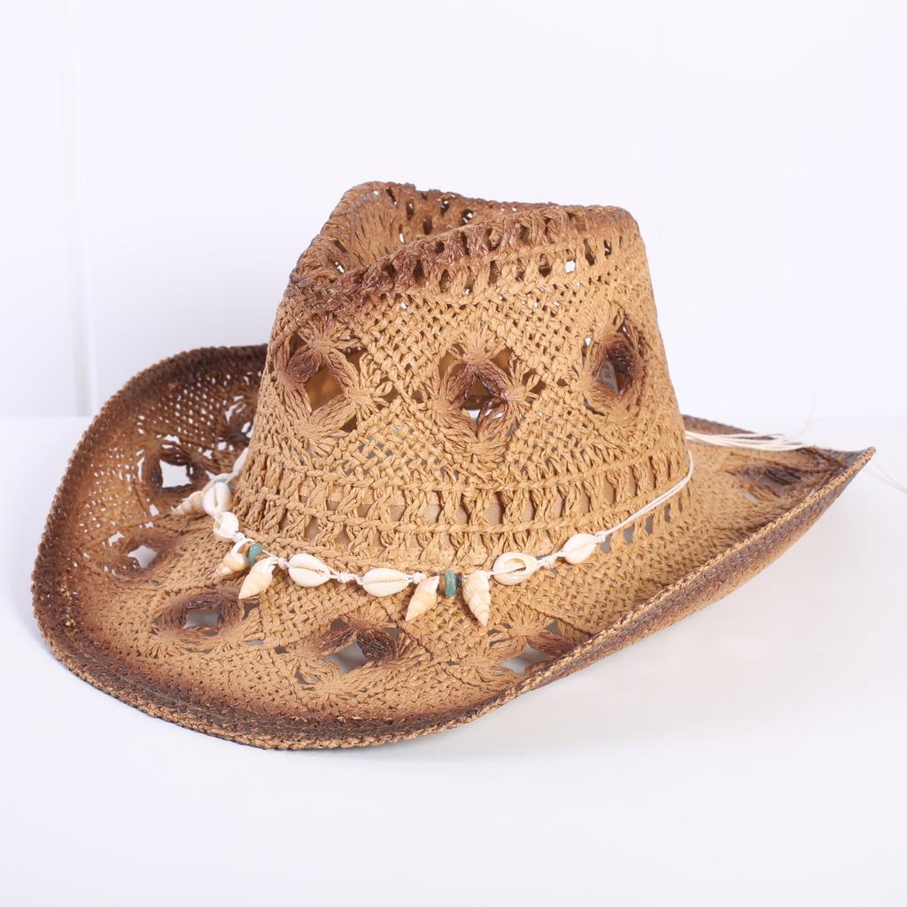 Popular European and American Classic Hollow Western Cowboy Hat Men's and Women's Fashion Vacation Breathable Sunshade Straw Hat