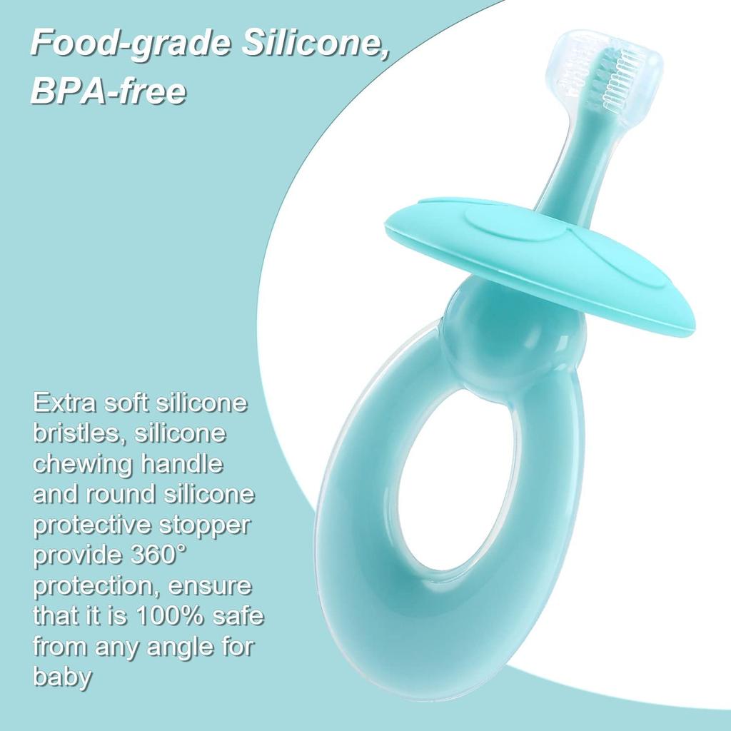 Baby Toothbrush Toddler Toothbrush for Age 0-5 Years Old, BPA Free Silicone Infant Toothbrush for Baby Gum Care with Baffle To Prevent Swallowing