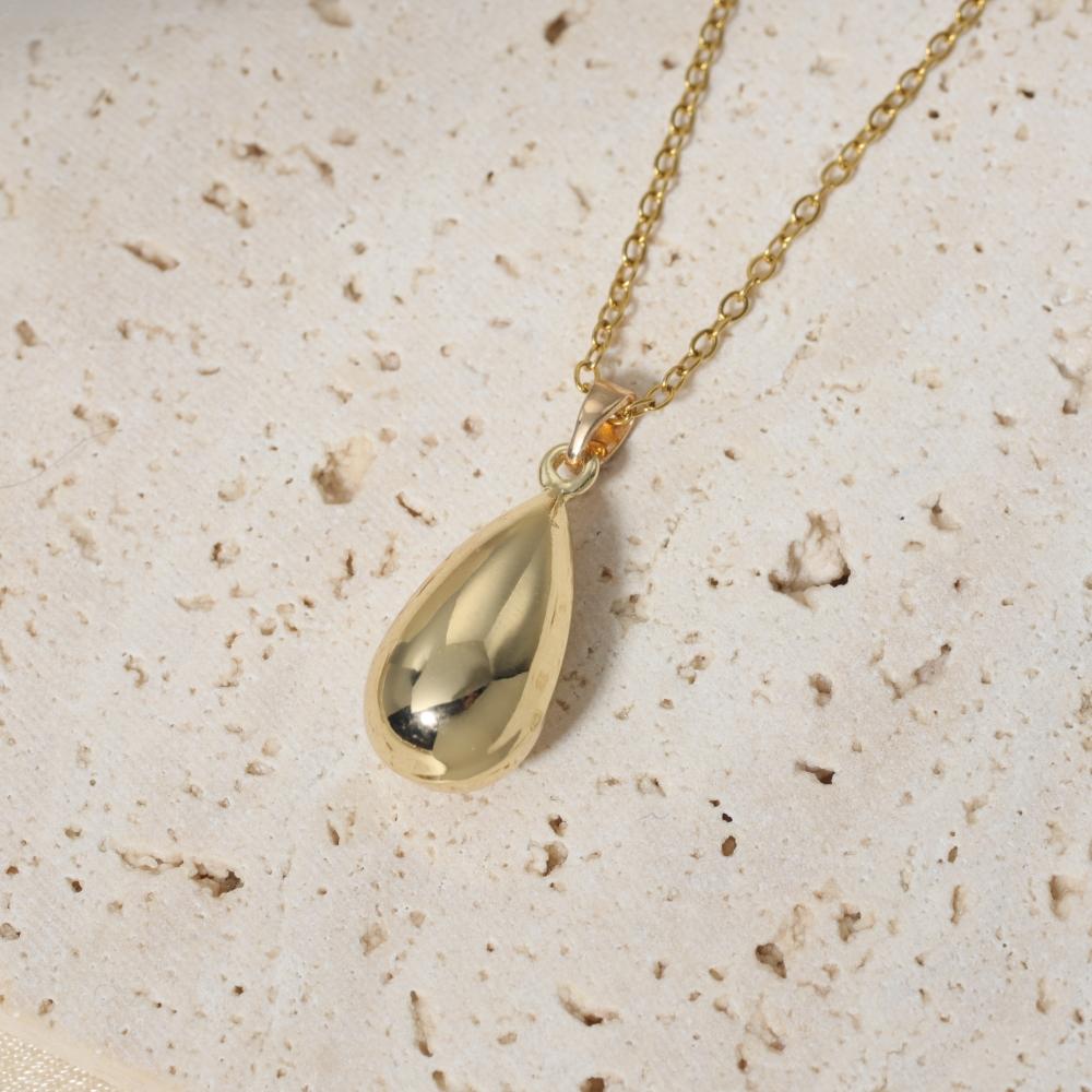 Golden Teardrop Pendant Necklace, Minimalist Dainty Jewelry for Women