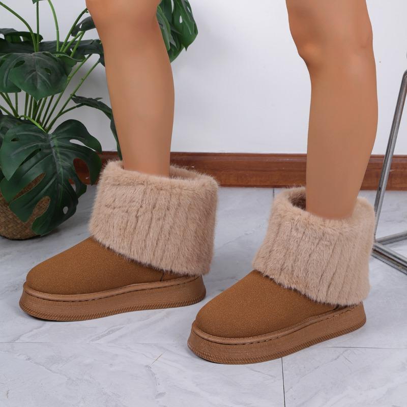 Autumn and winter fashion new thick-soled round head fluffy flanged short boots velvet warm versatile warm snow boots