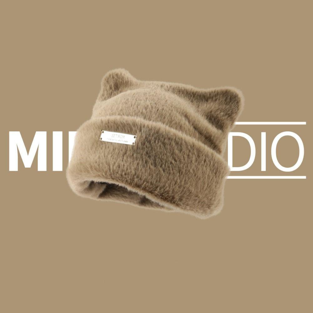 Bear Ears Knitted Cap Imitation Mink Wool Winter Plush Hat Cute Cat Ears Hat  Warm