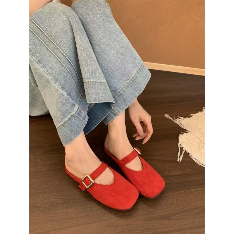 French Retro Baotou Half-slipper Women's Spring and Summer Flat Square Toe Flip-flops Single Shoes