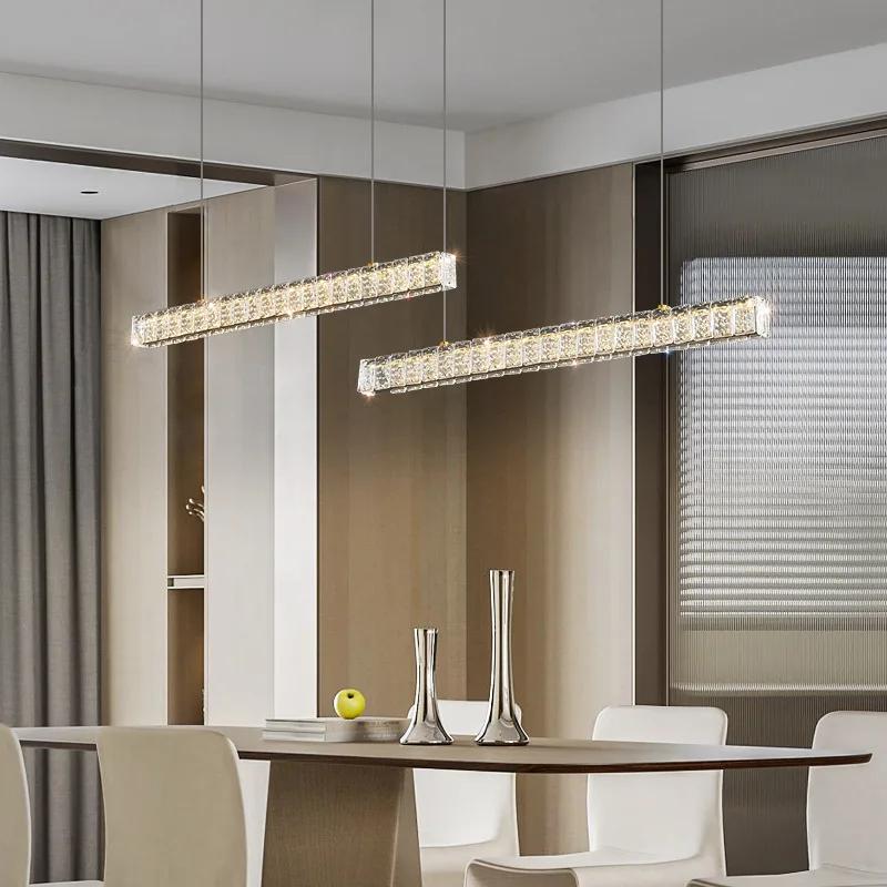 Luxury chandelier dining table light Hotel Bar Kitchen Living Room lighting fixtures Modern Simple Long LED crystal hanging lamp