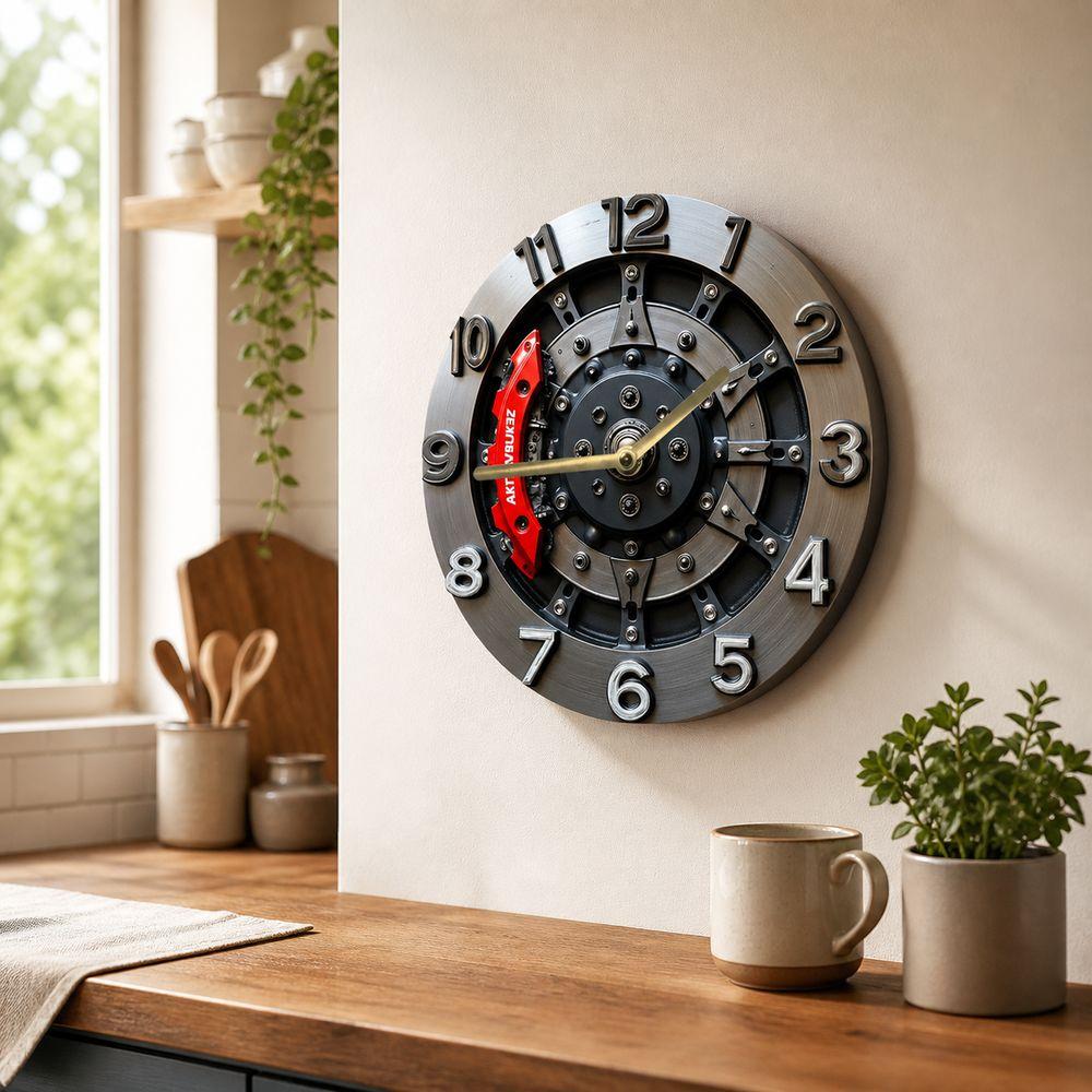 Wood Gear Wall Clock 2D Flat Print Gear Pattern Mechanical Theme Clock Retro Industrial Style Round Shape Round Wall Clock