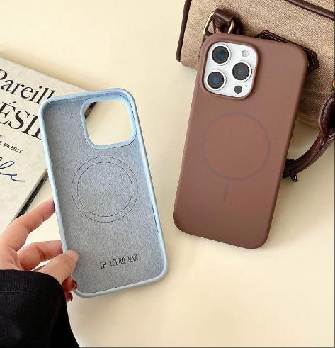 Applicable To Iphone16pro Fine Ring Magnetic Suction Liquid Silicone Mobile Phone Case Apple 17AIR Anti-drop Solid Color Protective Case