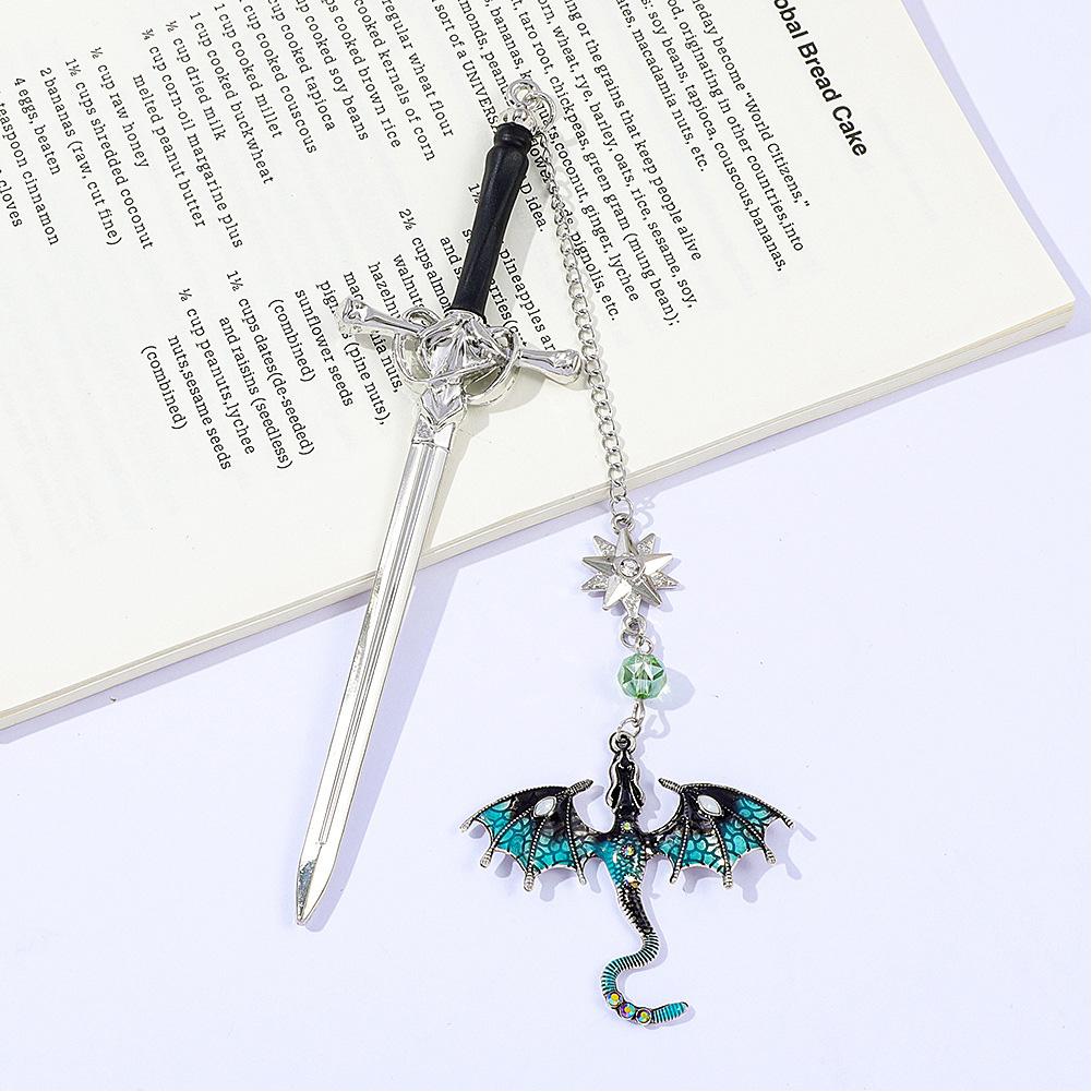 Fantasy Dragon Sword Bookmarks Gothic Reading Accessories Bag Pendant for Dragon Lovers Readers
