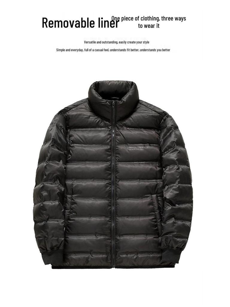 Men's 5-in-1 White Goose Down Jacket with Removable Liner - High-End Winter Outerwear for Middle-Aged Warmth