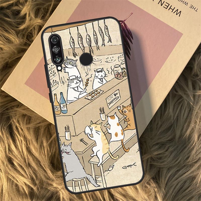 

Japanese Cat Drink Pattern For Huawei Nova 11i 12i 3i 7i 8i 9 10 SE Y60 Y61 Y70 Y72 Y73 Y90 Y91 P20 P30 P40 Lite Case Huawei Nova 3i