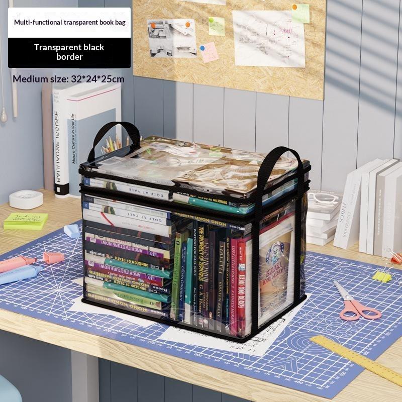Extra Thick Transparent PVC Book Storage Boxes Waterproof Clear Student Desk Organizer for Study Office 1PC M чёрный