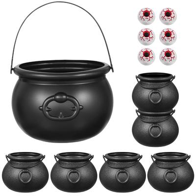 Hemoton 7PCS Black Cauldron 6PCS Eyeballs Halloween Candy Bucket Kettle Party Favors Supplies Decoration