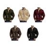Men Casual Coat Stand Collar Long Sleeve Zipper Closure Plaid Elbow Patch Baseball Jacket Outdoor Street Wear