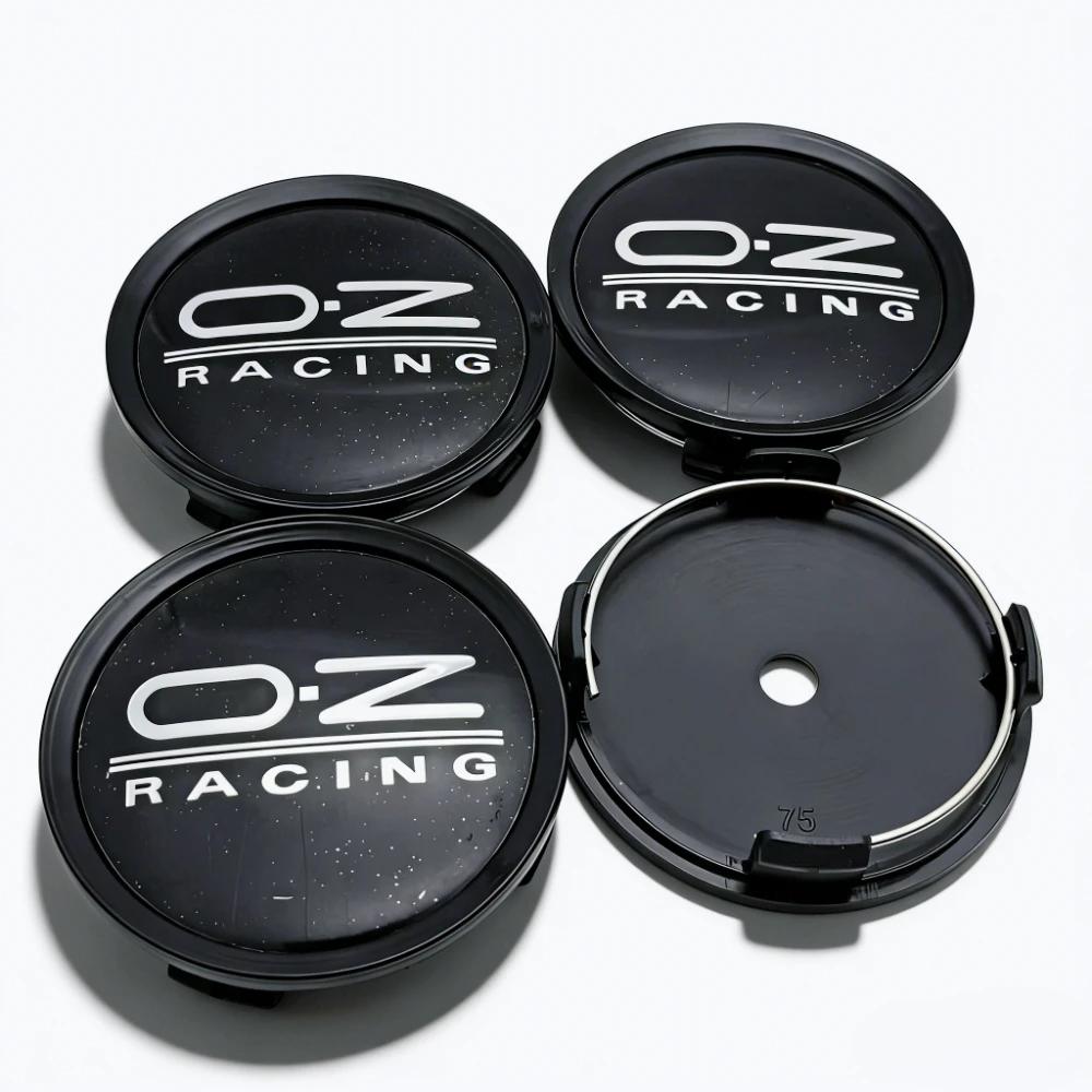 4 Stück Schwarz Silber OZ O.Z Racing Logo Emblem Auto Radnabenkappen 75MM 70MM Räder Nabenkappe Felge Nabenkappe Staubschutz Auto Zubehör