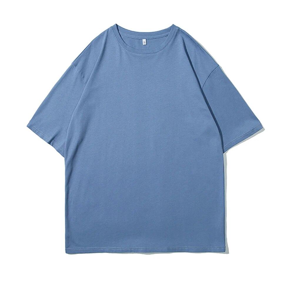 100 хлопок мужская мужская футболка с коротким рукавом женская футболка с короткими рукавами свободная повседневная базовая рубашка большого размера с круглым вырезом сплошной цвет US XXXL синий 990₽
