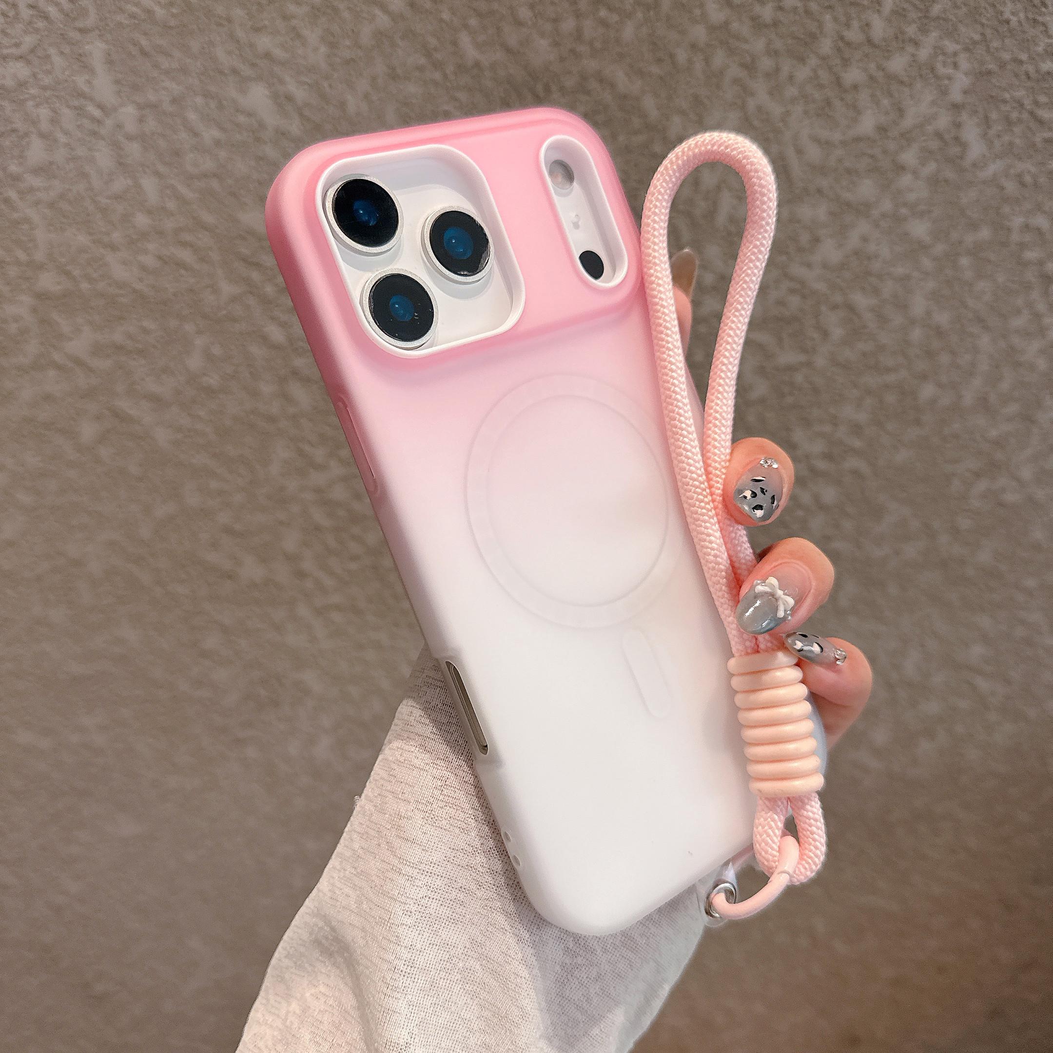 

Роскошный ремешок на запястье, градиентный чехол для iPhone 17 16 15 14 Plus 13 12 Pro Max, магнитный чехол-шнурок для беспроводной зарядки Magsafe iPhone 12