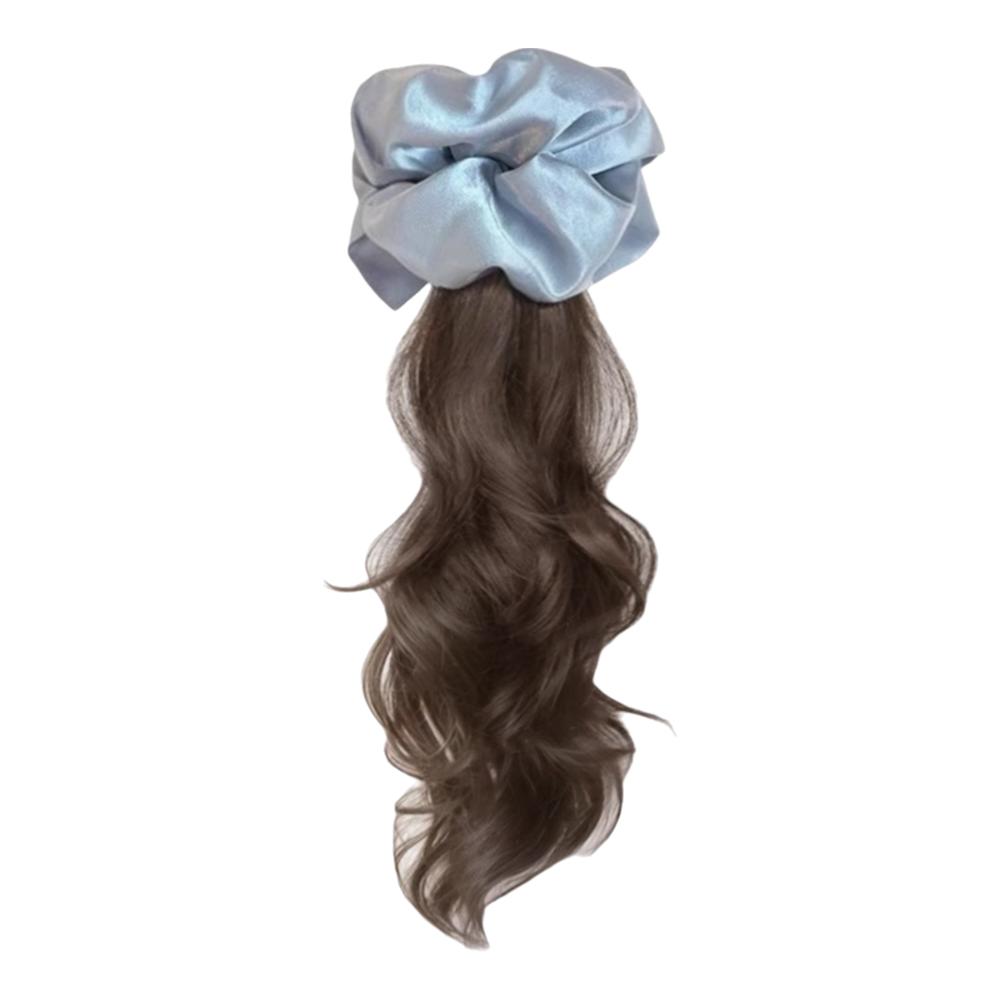 Scrunchie Satin Hair Bands Ponytail White Blue Pony Tail Hairpiece  for Women
