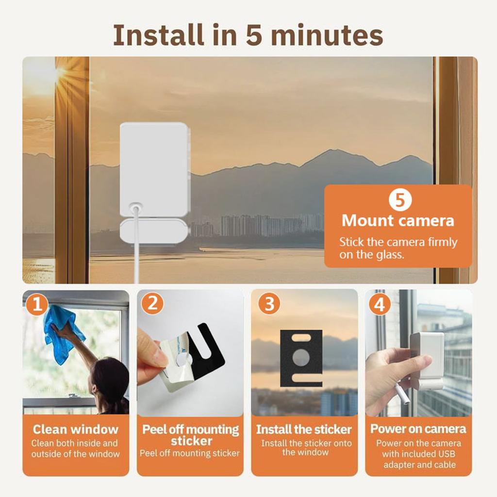 Window Camera, 2.4GHz And WiFi Indoor Camera For Home Security, Dog Camera With Mounting Sticker, Al Color Night, People And Motion Detection