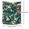 Japanese Crane & Floral Print Throw Blanket - Vintage Japandi Pattern Soft Lightweight Accent for Sofa Bed Travel Office