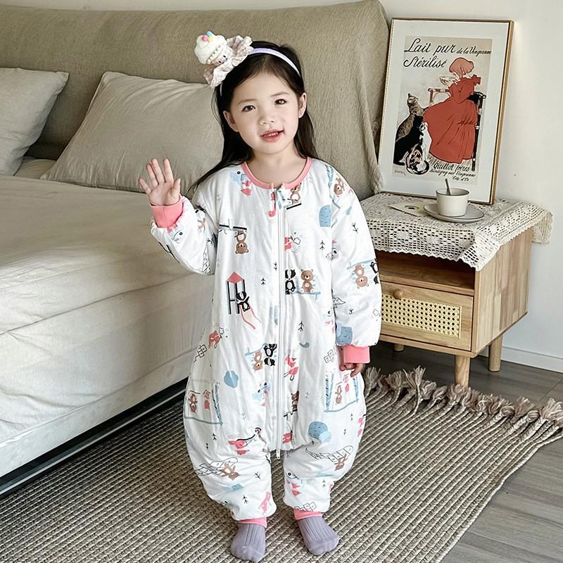 Baby Cotton Sleepsuit With Legs Separated Warm Pajamas Toddlers Fall Winter Unisex Home Wear