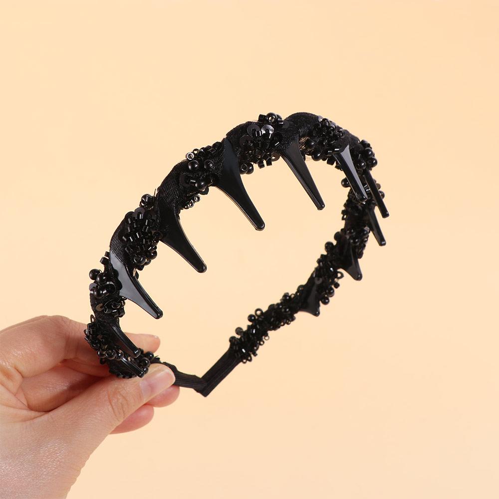 Fluffy Wave Headband with Beaded Korean Style Face Wash Hairband Non-slip Hair Hoop  Student