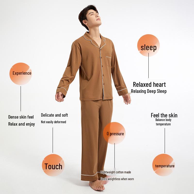 5A Antibacterial Men's Tencel Cardigan Pajamas - Long-Sleeve Lapel Design for Home or Outdoor Wear